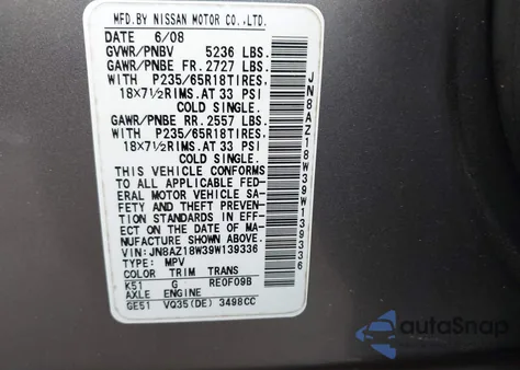 2009 Nissan Murano S from USA, damaged, VIN JN8AZ18W39W139336